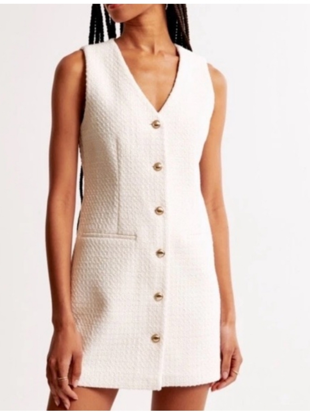A&F Abercrombie & Fitch Cream Sleeveless Button-Front Tweed Dress Mini Midi